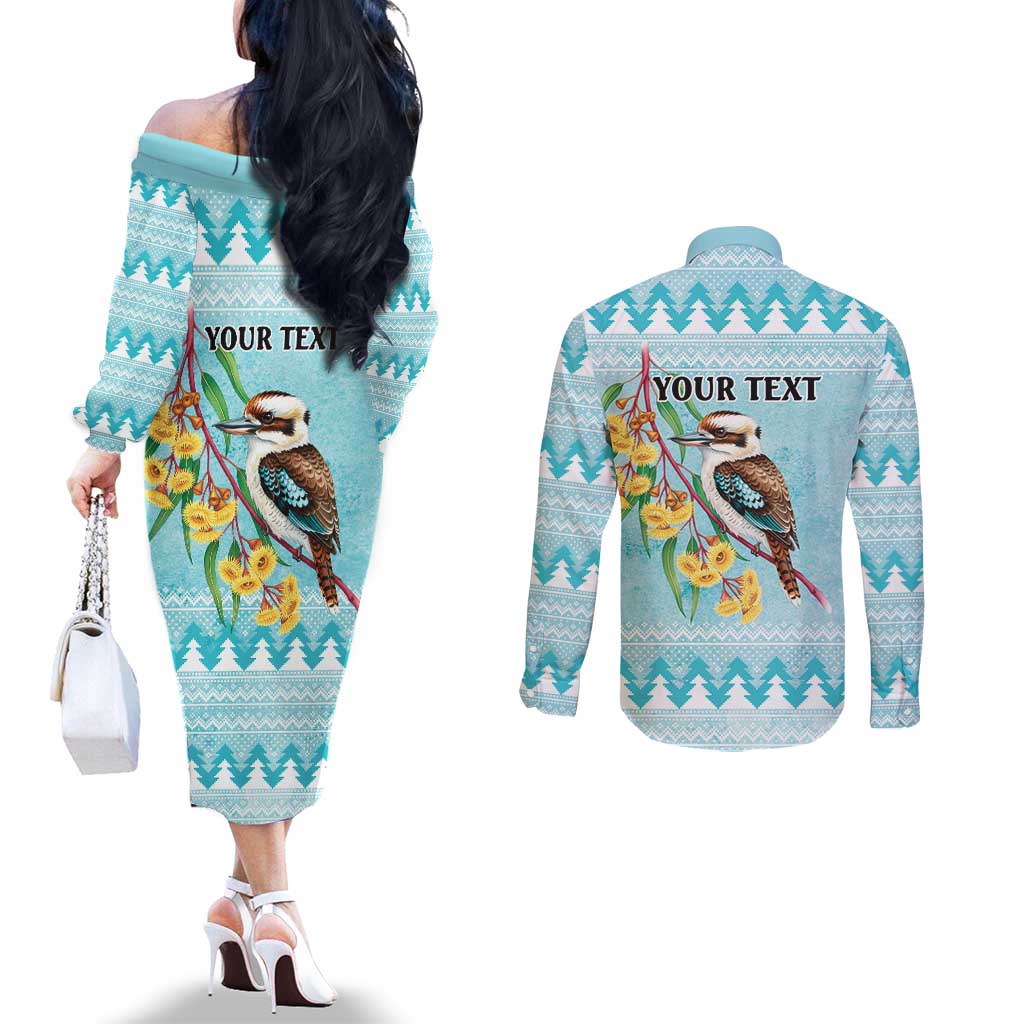 Australia Kookaburra and Eucalyptus Couples Matching Off The Shoulder Long Sleeve Dress and Long Sleeve Button Shirt Christmas Vibe - Aussie Hoodie