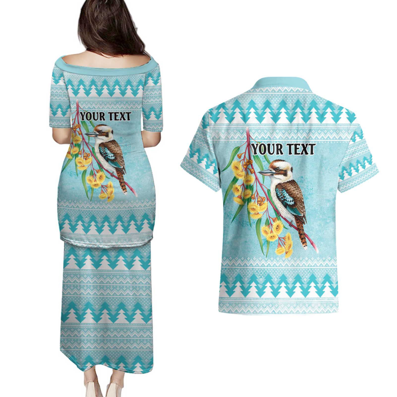 Australia Kookaburra and Eucalyptus Couples Matching Puletasi and Hawaiian Shirt Christmas Vibe - Aussie Hoodie