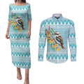 Australia Kookaburra and Eucalyptus Couples Matching Puletasi and Long Sleeve Button Shirt Christmas Vibe - Aussie Hoodie