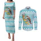 Australia Kookaburra and Eucalyptus Couples Matching Puletasi and Long Sleeve Button Shirt Christmas Vibe - Aussie Hoodie