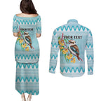 Australia Kookaburra and Eucalyptus Couples Matching Puletasi and Long Sleeve Button Shirt Christmas Vibe - Aussie Hoodie
