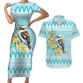 Australia Kookaburra and Eucalyptus Couples Matching Short Sleeve Bodycon Dress and Hawaiian Shirt Christmas Vibe - Aussie Hoodie