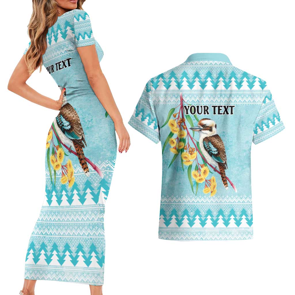 Australia Kookaburra and Eucalyptus Couples Matching Short Sleeve Bodycon Dress and Hawaiian Shirt Christmas Vibe - Aussie Hoodie
