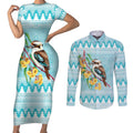 Australia Kookaburra and Eucalyptus Couples Matching Short Sleeve Bodycon Dress and Long Sleeve Button Shirt Christmas Vibe - Aussie Hoodie
