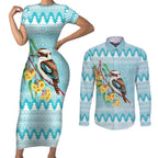 Australia Kookaburra and Eucalyptus Couples Matching Short Sleeve Bodycon Dress and Long Sleeve Button Shirt Christmas Vibe - Aussie Hoodie