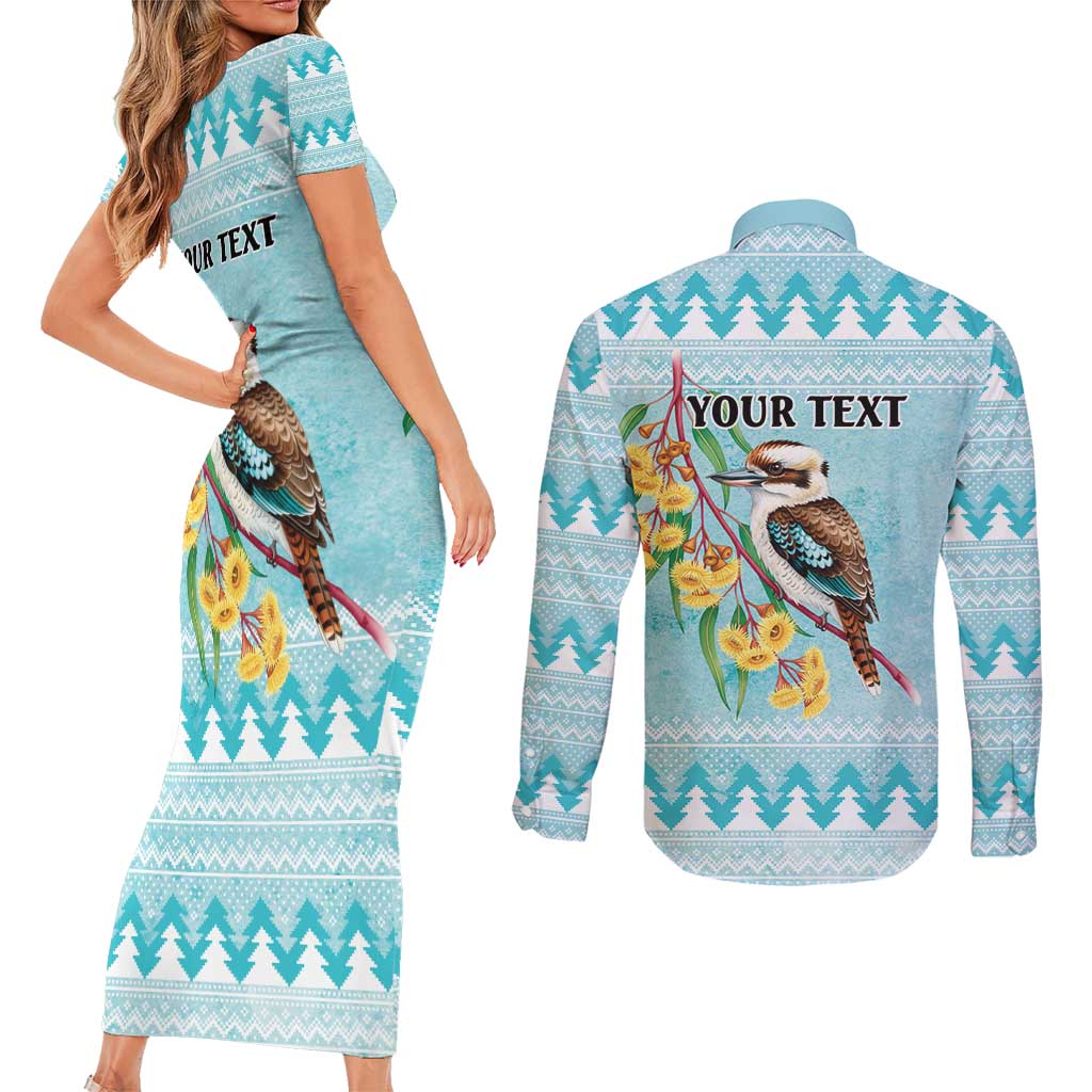 Australia Kookaburra and Eucalyptus Couples Matching Short Sleeve Bodycon Dress and Long Sleeve Button Shirt Christmas Vibe - Aussie Hoodie