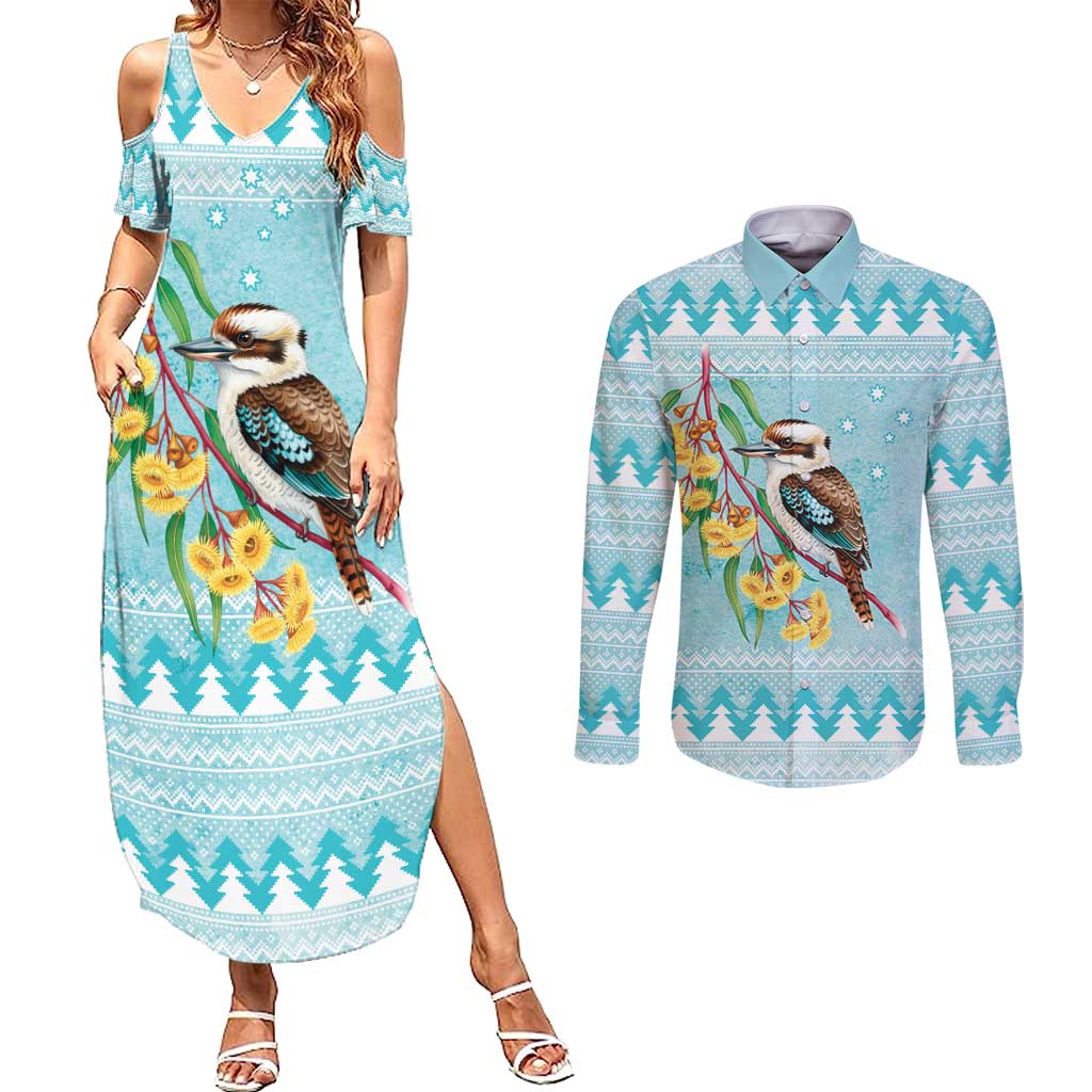 Australia Kookaburra and Eucalyptus Couples Matching Summer Maxi Dress and Long Sleeve Button Shirt Christmas Vibe - Aussie Hoodie