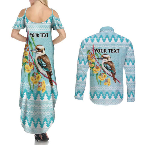 Australia Kookaburra and Eucalyptus Couples Matching Summer Maxi Dress and Long Sleeve Button Shirt Christmas Vibe - Aussie Hoodie