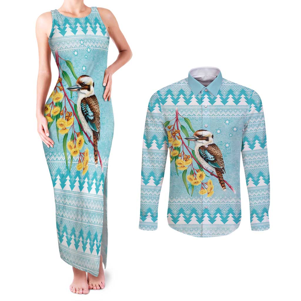Australia Kookaburra and Eucalyptus Couples Matching Tank Maxi Dress and Long Sleeve Button Shirt Christmas Vibe - Aussie Hoodie