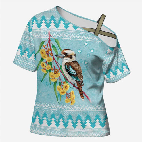 Australia Kookaburra and Eucalyptus Cross Shoulder Shirt Christmas Vibe - Aussie Hoodie