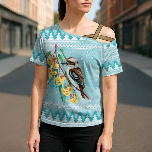 Australia Kookaburra and Eucalyptus Cross Shoulder Shirt Christmas Vibe - Aussie Hoodie