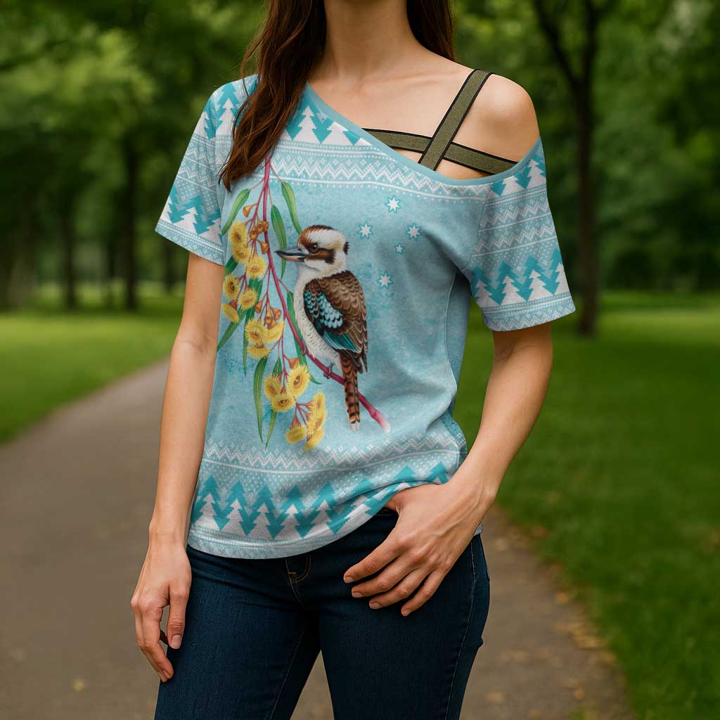 Australia Kookaburra and Eucalyptus Cross Shoulder Shirt Christmas Vibe - Aussie Hoodie