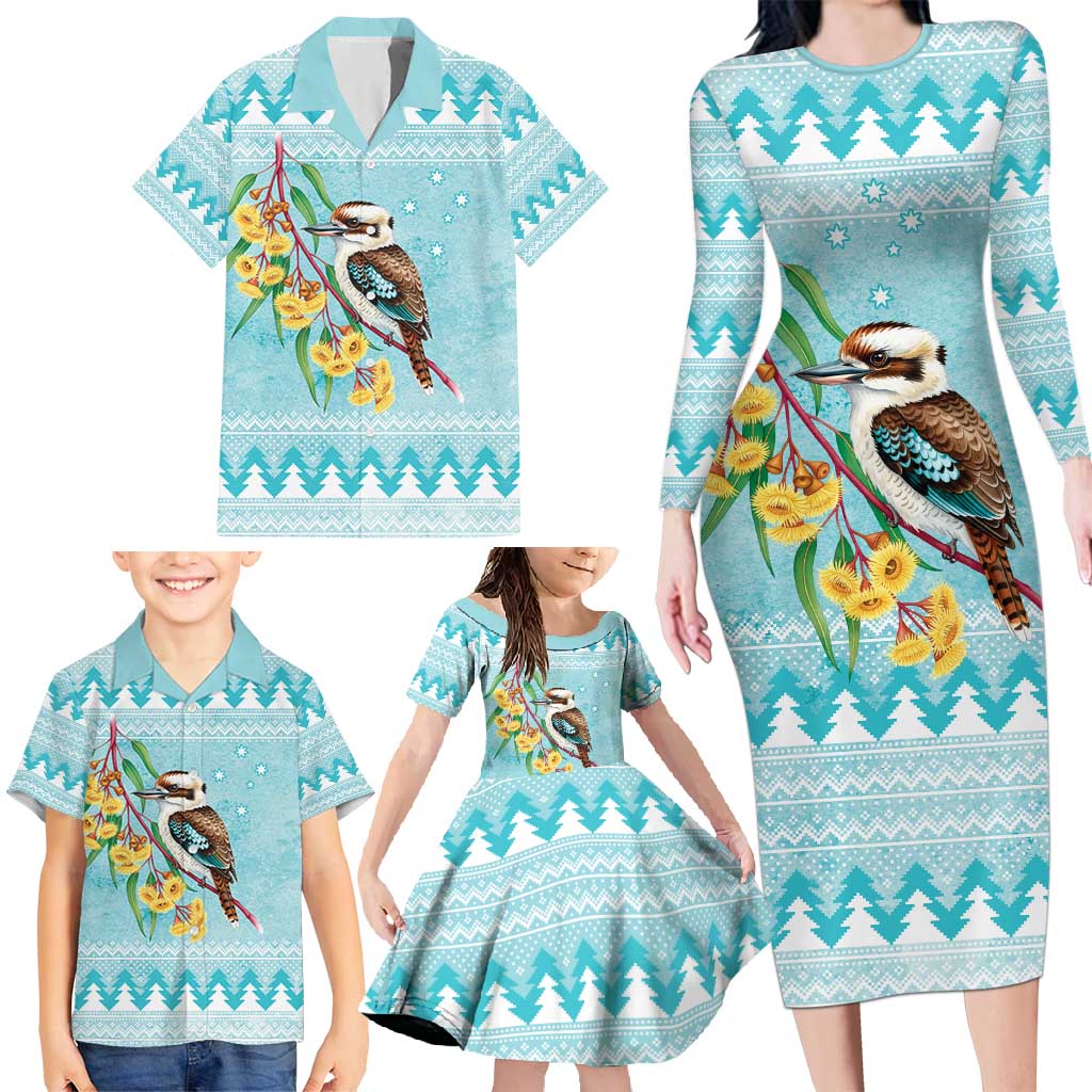 Australia Kookaburra and Eucalyptus Family Matching Long Sleeve Bodycon Dress and Hawaiian Shirt Christmas Vibe - Aussie Hoodie