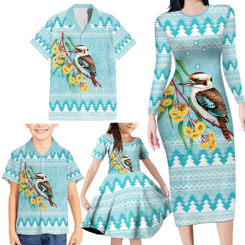 Australia Kookaburra and Eucalyptus Family Matching Long Sleeve Bodycon Dress and Hawaiian Shirt Christmas Vibe - Aussie Hoodie