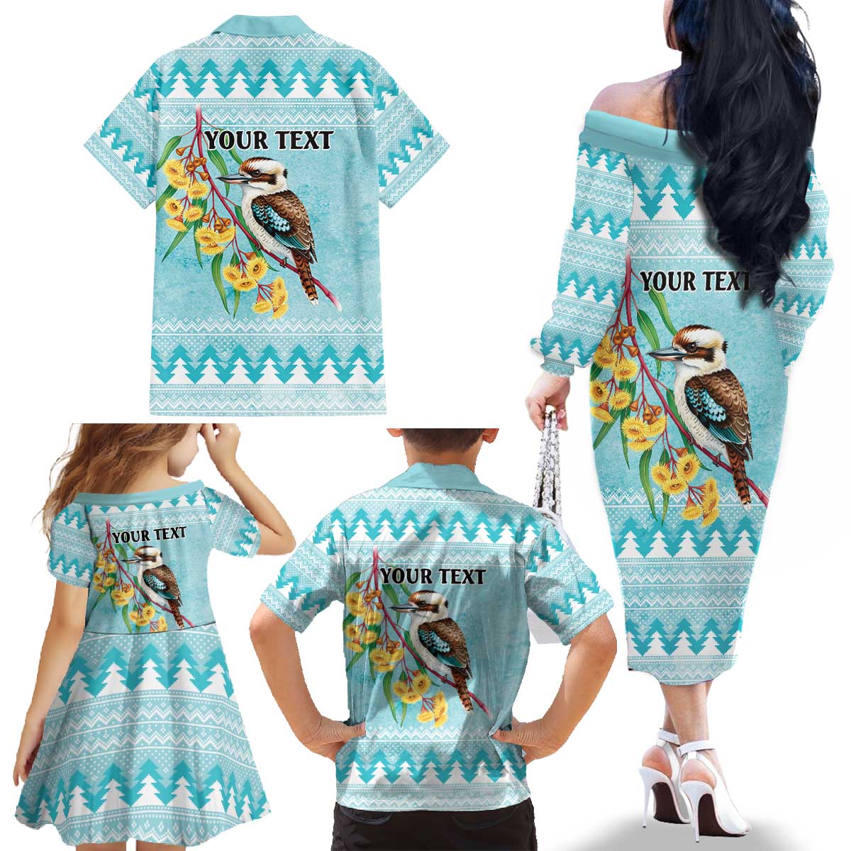 Australia Kookaburra and Eucalyptus Family Matching Off The Shoulder Long Sleeve Dress and Hawaiian Shirt Christmas Vibe - Aussie Hoodie