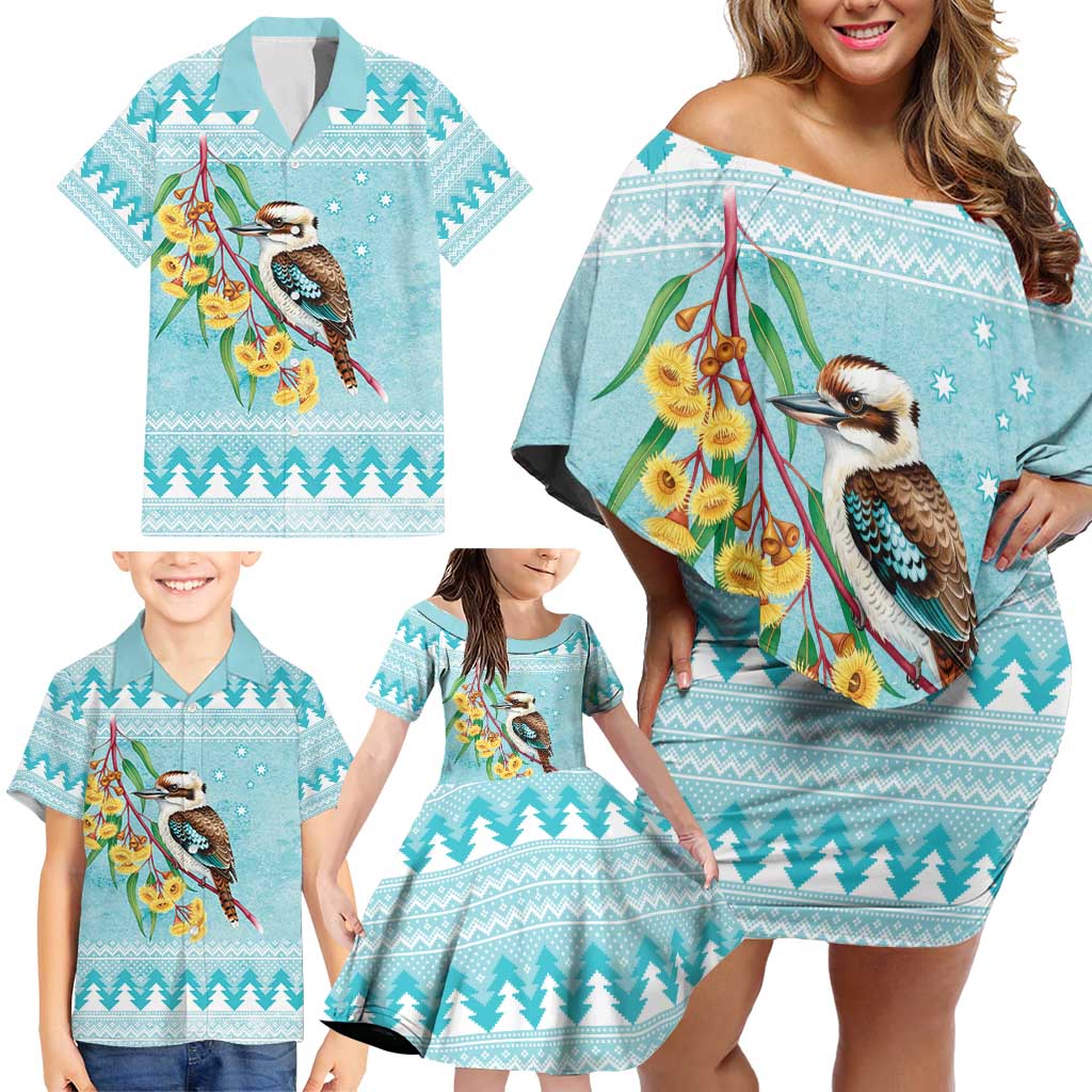 Australia Kookaburra and Eucalyptus Family Matching Off Shoulder Short Dress and Hawaiian Shirt Christmas Vibe - Aussie Hoodie