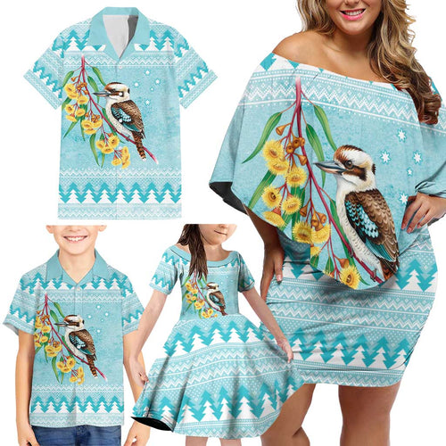 Australia Kookaburra and Eucalyptus Family Matching Off Shoulder Short Dress and Hawaiian Shirt Christmas Vibe - Aussie Hoodie