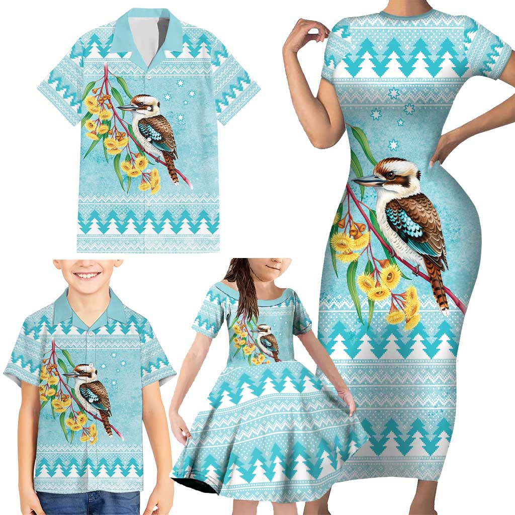 Australia Kookaburra and Eucalyptus Family Matching Short Sleeve Bodycon Dress and Hawaiian Shirt Christmas Vibe - Aussie Hoodie