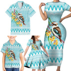 Australia Kookaburra and Eucalyptus Family Matching Short Sleeve Bodycon Dress and Hawaiian Shirt Christmas Vibe - Aussie Hoodie