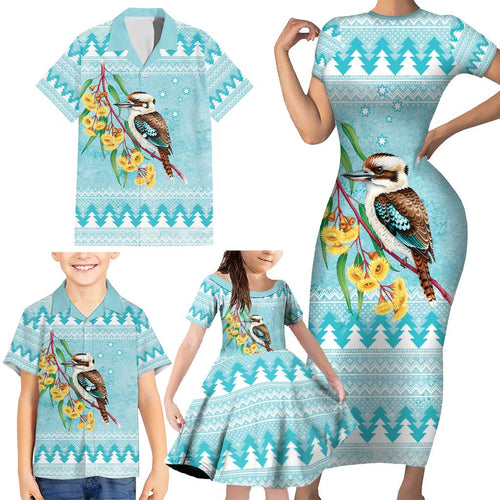 Australia Kookaburra and Eucalyptus Family Matching Short Sleeve Bodycon Dress and Hawaiian Shirt Christmas Vibe - Aussie Hoodie