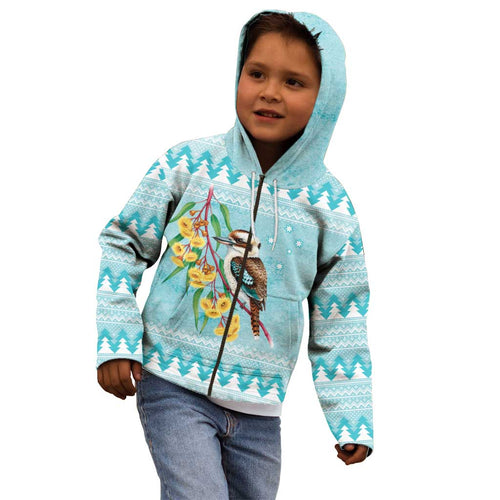 Australia Kookaburra and Eucalyptus Kid Hoodie Christmas Vibe - Aussie Hoodie