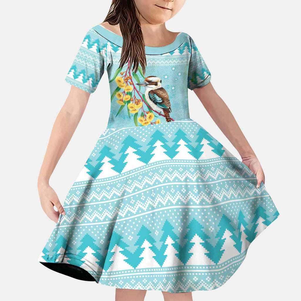 Australia Kookaburra and Eucalyptus Kid Short Sleeve Dress Christmas Vibe - Aussie Hoodie