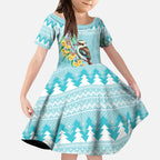 Australia Kookaburra and Eucalyptus Kid Short Sleeve Dress Christmas Vibe - Aussie Hoodie