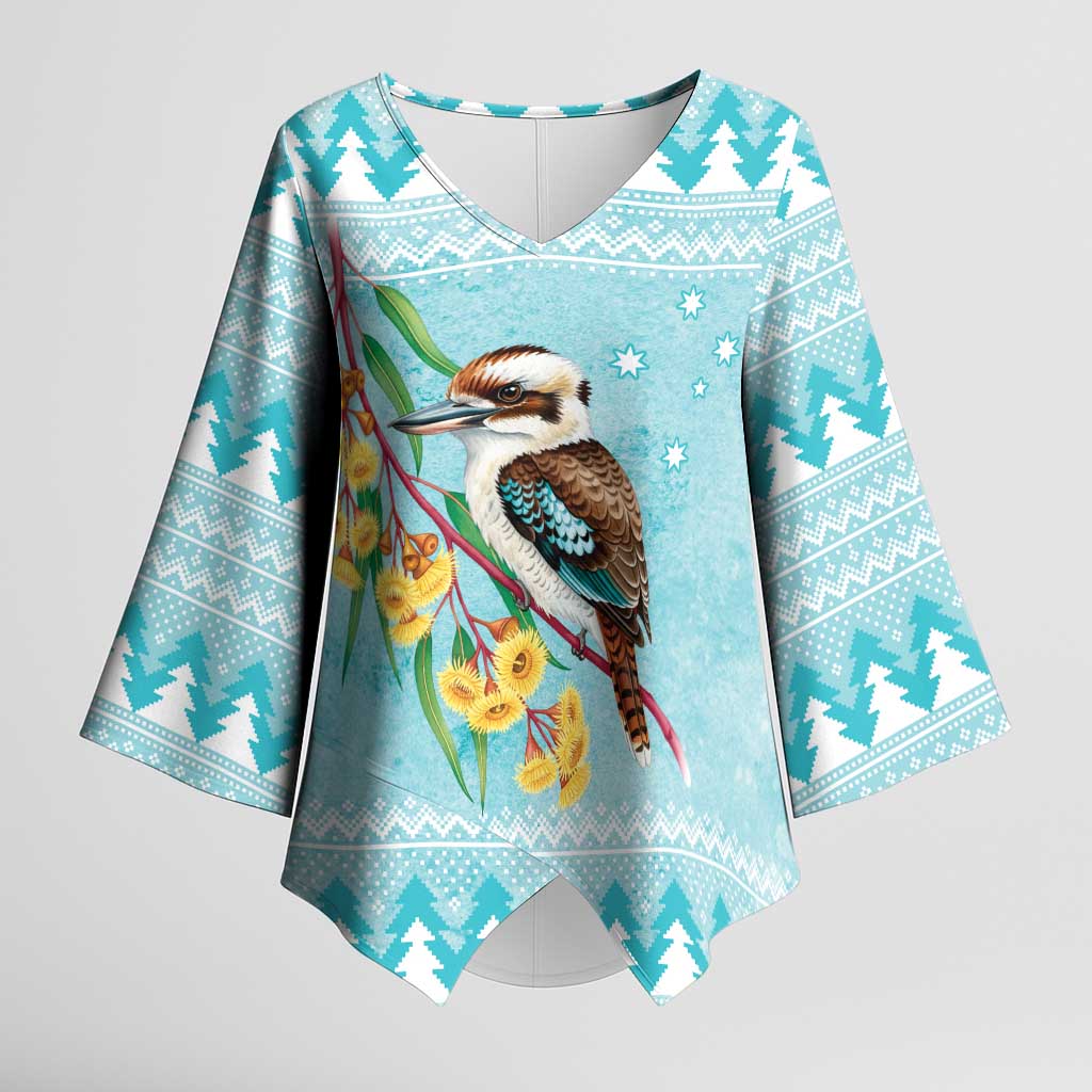Australia Kookaburra and Eucalyptus Kimono Sleeve Blouse Christmas Vibe - Aussie Hoodie