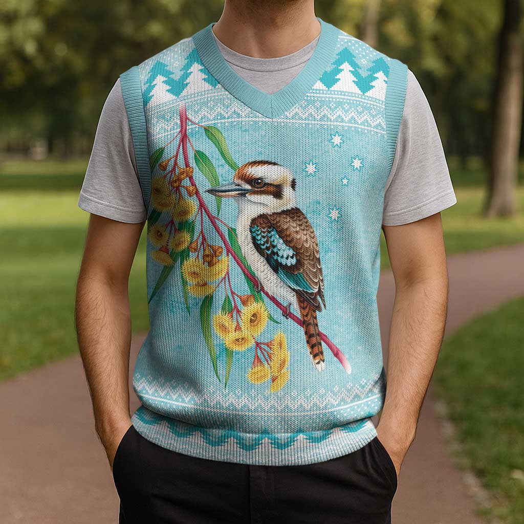 Australia Kookaburra and Eucalyptus Christmas Knitted V-Neck Vest Christmas Vibe - Aussie Hoodie