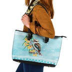Australia Kookaburra and Eucalyptus Leather Tote Bag Christmas Vibe - Aussie Hoodie