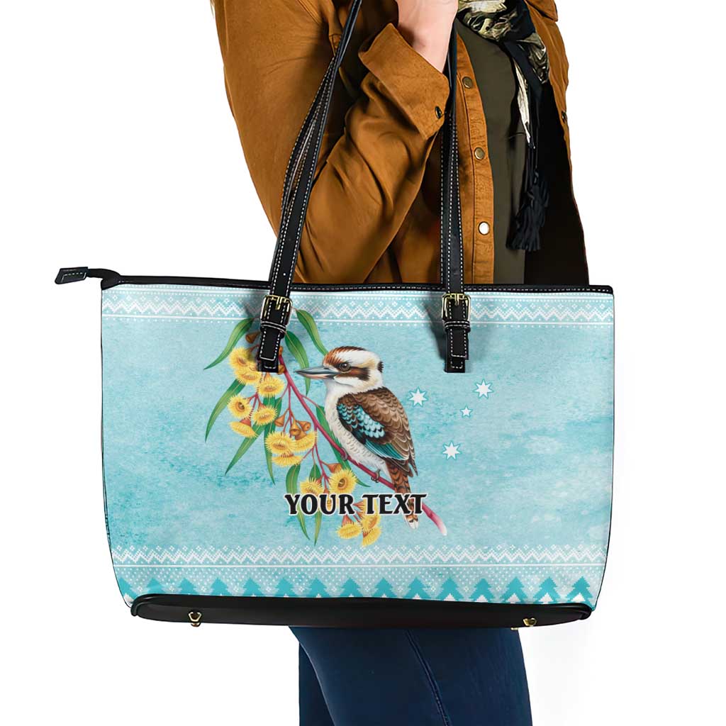 Australia Kookaburra and Eucalyptus Leather Tote Bag Christmas Vibe - Aussie Hoodie
