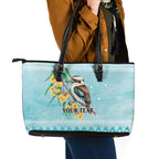 Australia Kookaburra and Eucalyptus Leather Tote Bag Christmas Vibe - Aussie Hoodie