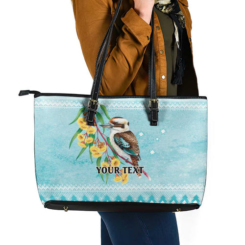 Australia Kookaburra and Eucalyptus Leather Tote Bag Christmas Vibe - Aussie Hoodie