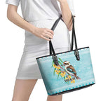 Australia Kookaburra and Eucalyptus Leather Tote Bag Christmas Vibe - Aussie Hoodie
