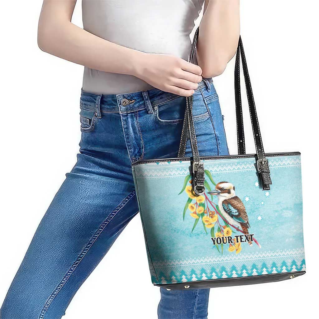Australia Kookaburra and Eucalyptus Leather Tote Bag Christmas Vibe - Aussie Hoodie