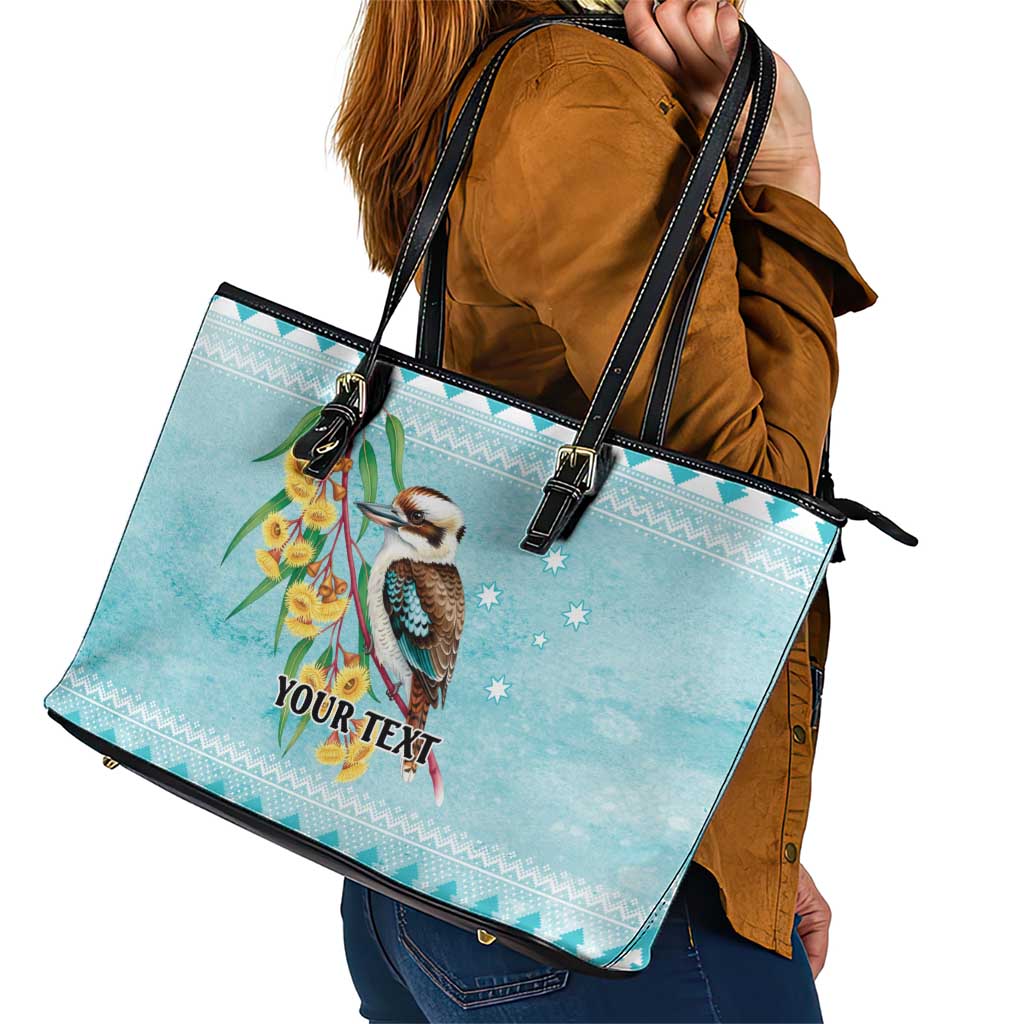 Australia Kookaburra and Eucalyptus Leather Tote Bag Christmas Vibe - Aussie Hoodie