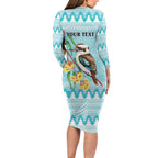 Australia Kookaburra and Eucalyptus Long Sleeve Bodycon Dress Christmas Vibe - Aussie Hoodie