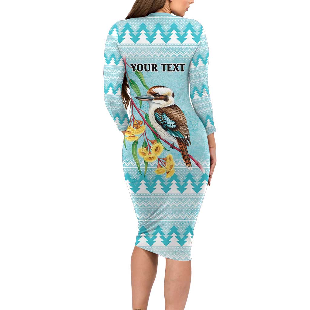 Australia Kookaburra and Eucalyptus Long Sleeve Bodycon Dress Christmas Vibe - Aussie Hoodie