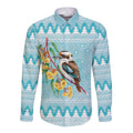Australia Kookaburra and Eucalyptus Long Sleeve Button Shirt Christmas Vibe - Aussie Hoodie