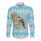 Australia Kookaburra and Eucalyptus Long Sleeve Button Shirt Christmas Vibe - Aussie Hoodie