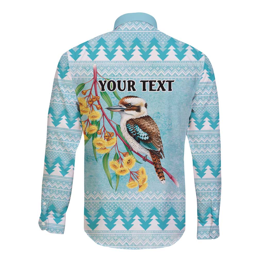 Australia Kookaburra and Eucalyptus Long Sleeve Button Shirt Christmas Vibe - Aussie Hoodie