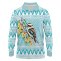 Australia Kookaburra and Eucalyptus Long Sleeve Polo Shirt Christmas Vibe - Aussie Hoodie