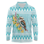 Australia Kookaburra and Eucalyptus Long Sleeve Polo Shirt Christmas Vibe - Aussie Hoodie