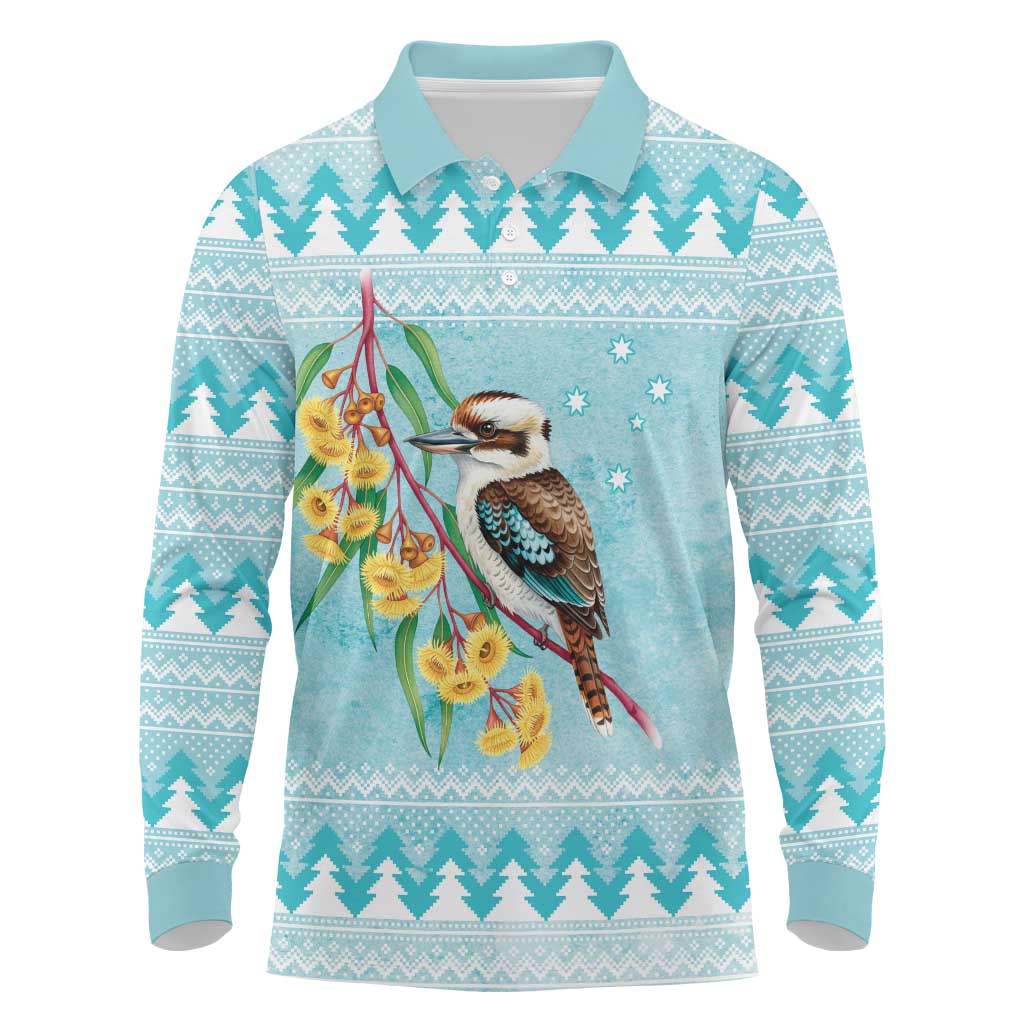 Australia Kookaburra and Eucalyptus Long Sleeve Polo Shirt Christmas Vibe - Aussie Hoodie
