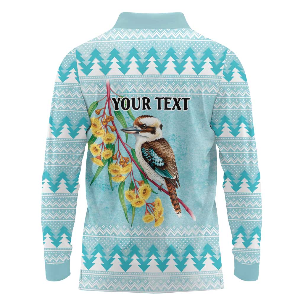 Australia Kookaburra and Eucalyptus Long Sleeve Polo Shirt Christmas Vibe - Aussie Hoodie