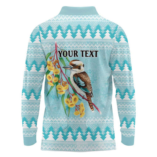Australia Kookaburra and Eucalyptus Long Sleeve Polo Shirt Christmas Vibe - Aussie Hoodie