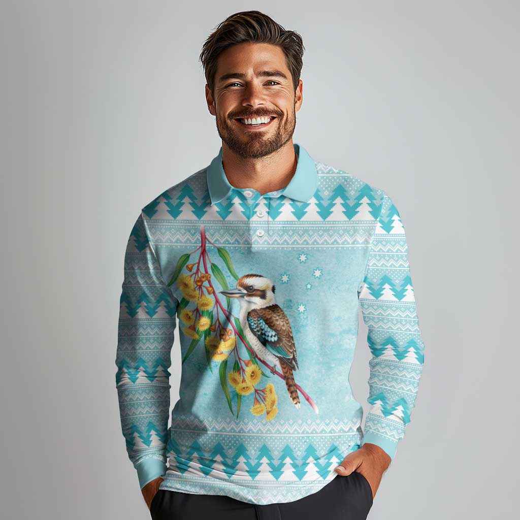 Australia Kookaburra and Eucalyptus Long Sleeve Polo Shirt Christmas Vibe - Aussie Hoodie