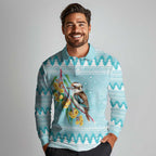 Australia Kookaburra and Eucalyptus Long Sleeve Polo Shirt Christmas Vibe - Aussie Hoodie