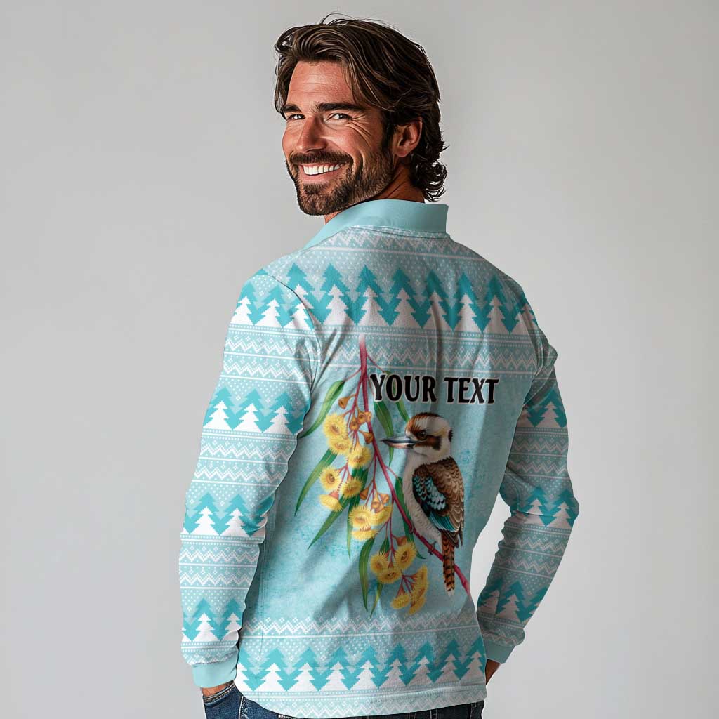 Australia Kookaburra and Eucalyptus Long Sleeve Polo Shirt Christmas Vibe - Aussie Hoodie