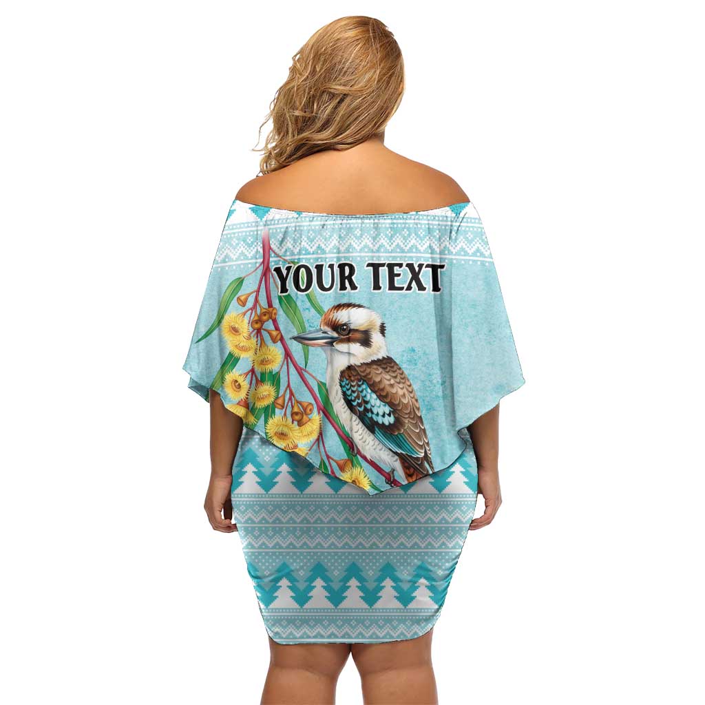 Australia Kookaburra and Eucalyptus Off Shoulder Short Dress Christmas Vibe - Aussie Hoodie